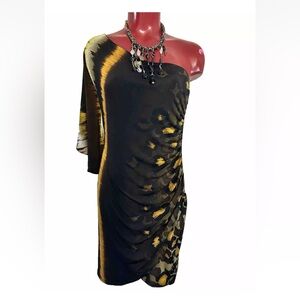 Carole Little Womens Dress Size 8 One Sleeve Ruched -Faux Wrap-Short